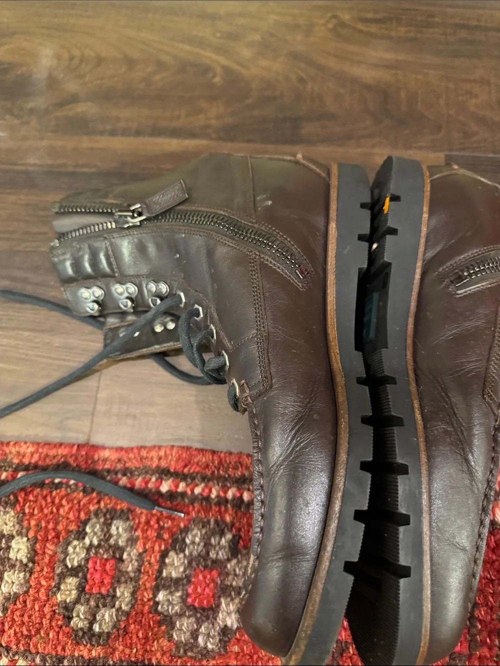 Gucci Dark Brown Leather Lace-Up Men's Boots with Web Heel Loop